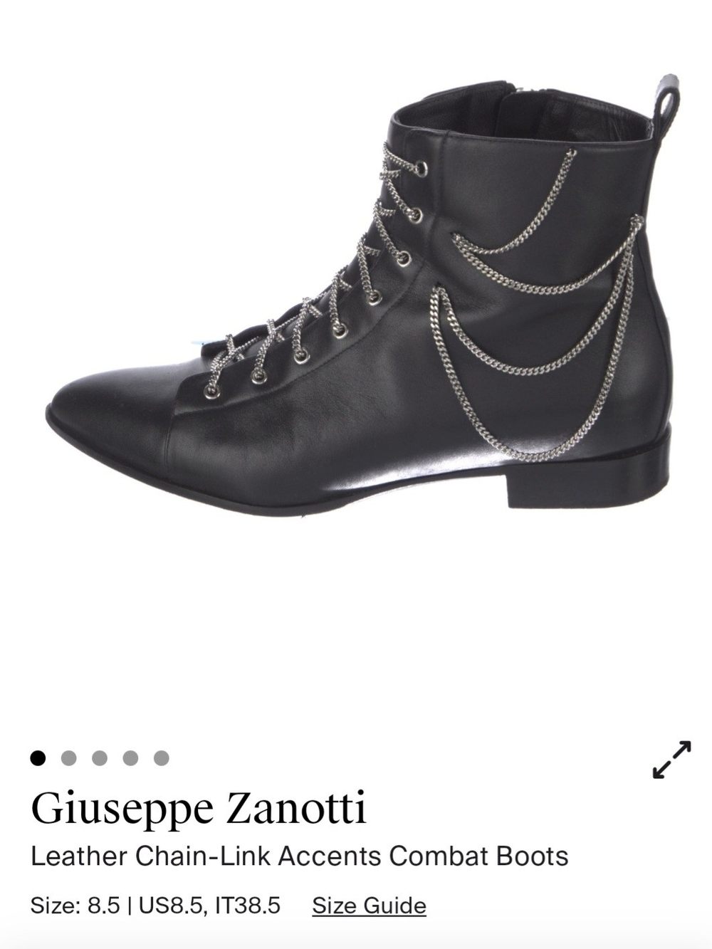 Giuseppe Zanotti Black Leather Combat Boots with Silver Chain Accents